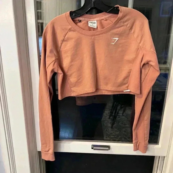Gymshark Long Sleeve Crop Top Women Small Coral Salmon Pink Workout - Picture 2 of 10